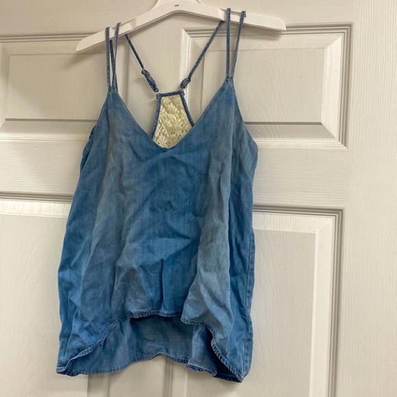 Cute denim tank with lace detail size S - Picture 1 of 3